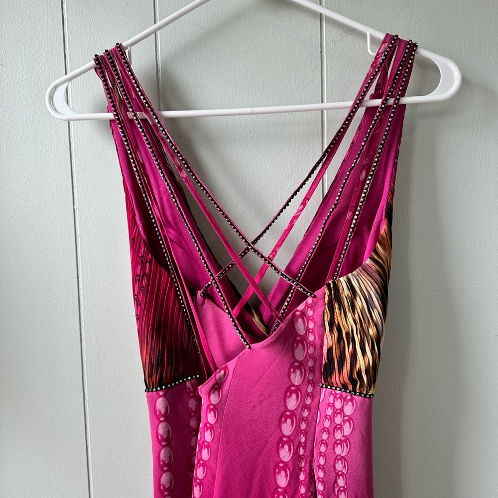 CeCe forever Pink Bodycon Cheetah Maxi Dress Plunge Neckline Open Back Dress - Picture 4 of 16